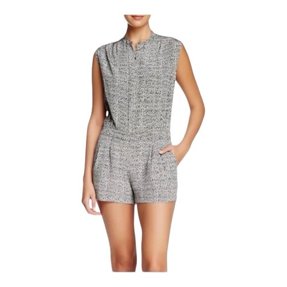 Vince Women Static print grey & black silk Romper Sz 10‎ - Picture 1 of 16
